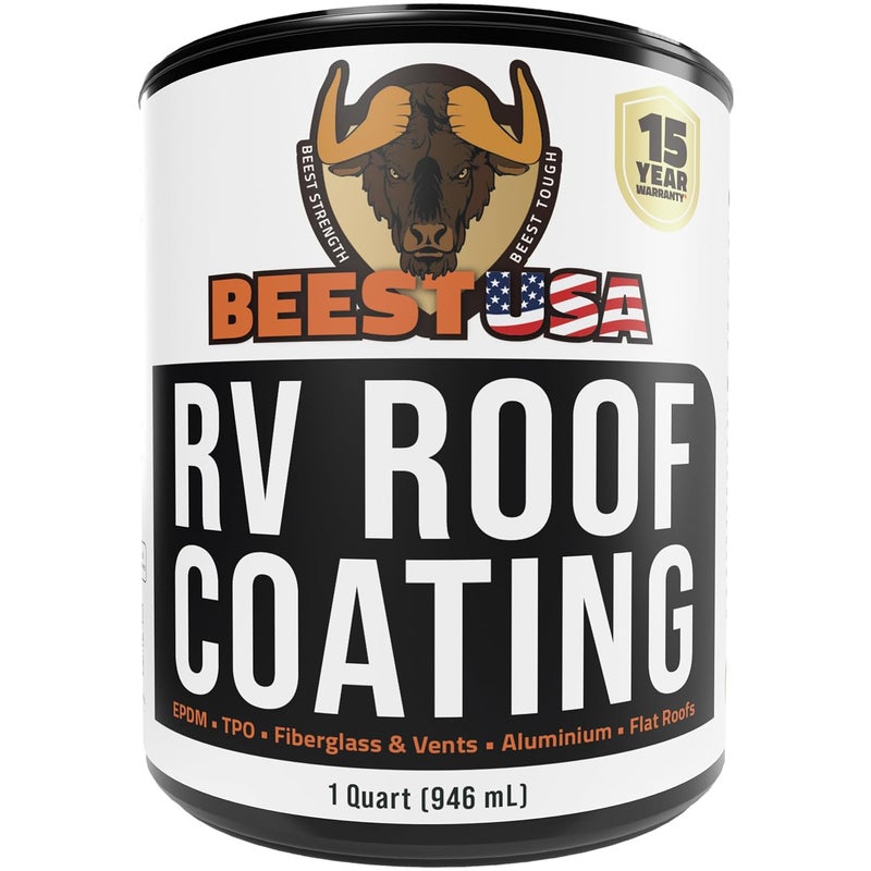BEEST RV Roof Coating White, 32 Oz Covers up to 12.5 sq ft (2 Coats), Solar Reflective & Waterproof Sealant| Elastomeric Leak Repair Coating, Liquid Rubber RV Roof Sealant for Trailers, Camper & More - Image 1